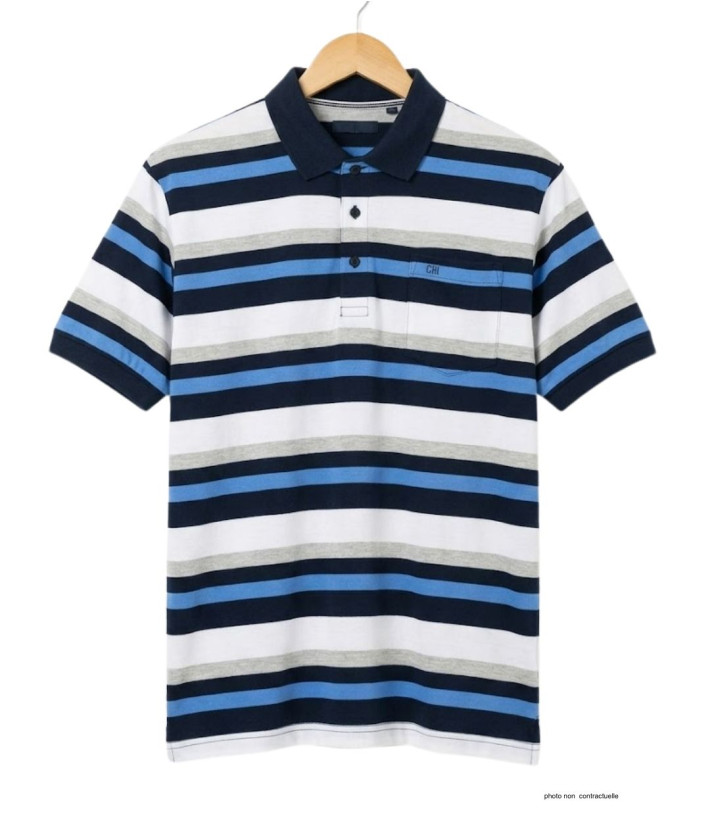 CHALLENGER RALPH1 - Polo homme à rayures bleu en coton