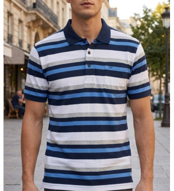 CHALLENGER RALPH1 - Polo homme à rayures bleu en coton