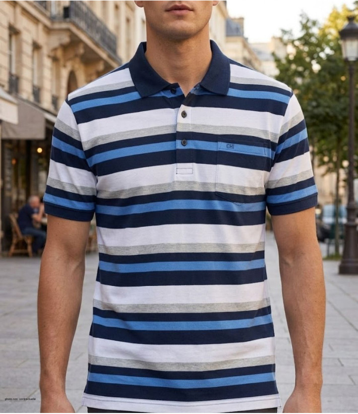 CHALLENGER RALPH1 - Polo homme à rayures bleu en coton