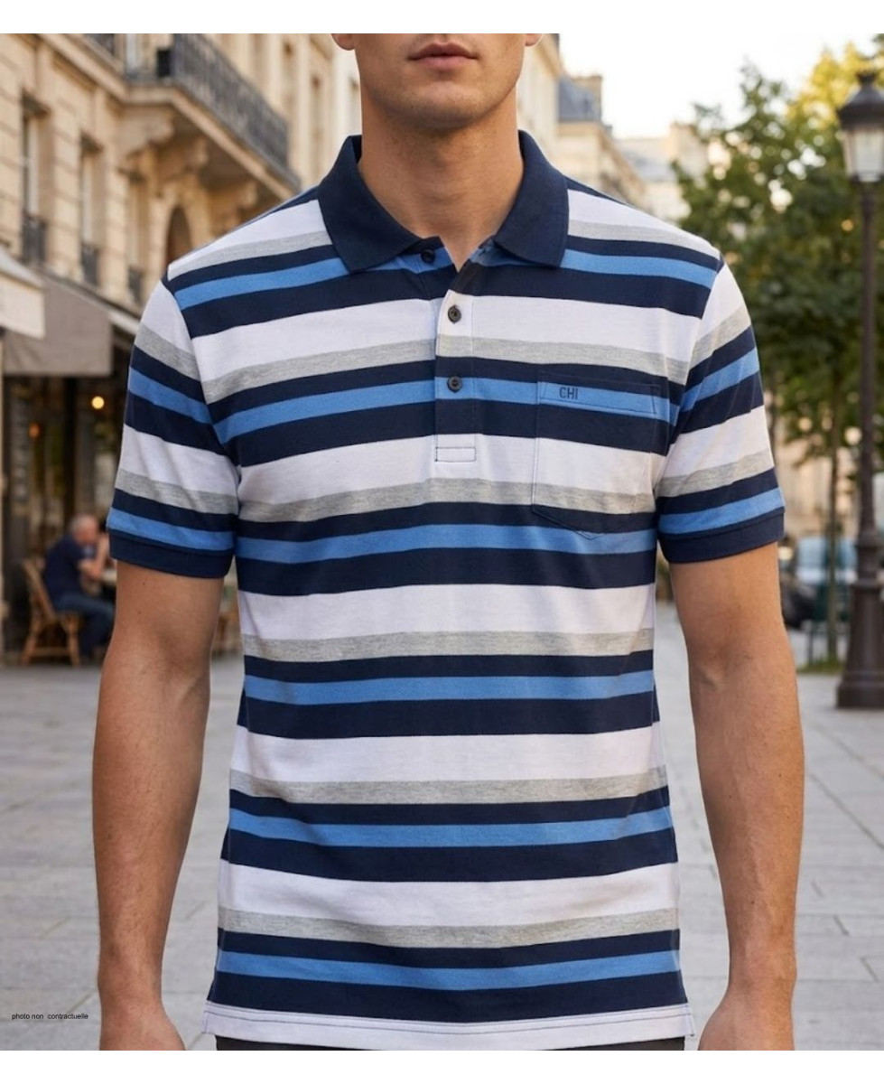 CHALLENGER RALPH1 - Polo homme à rayures bleu en coton