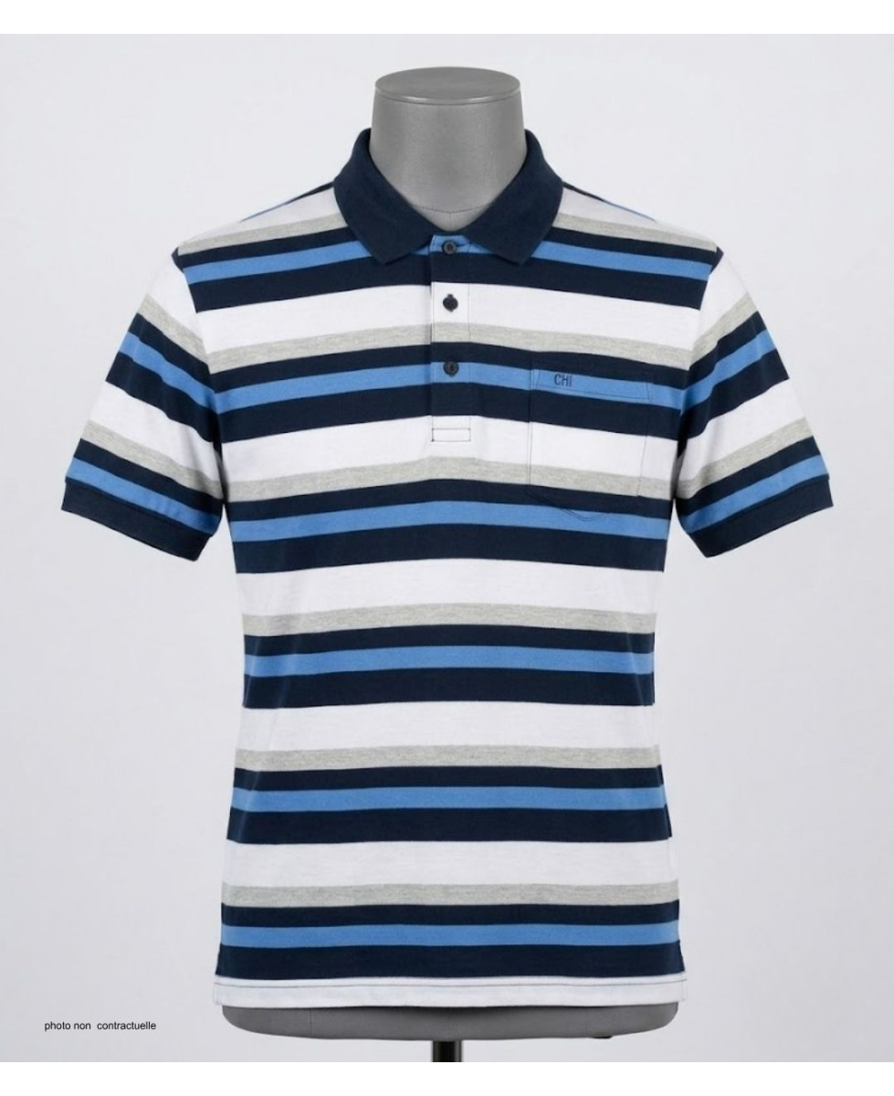 CHALLENGER RALPH1 - Polo homme à rayures bleu en coton