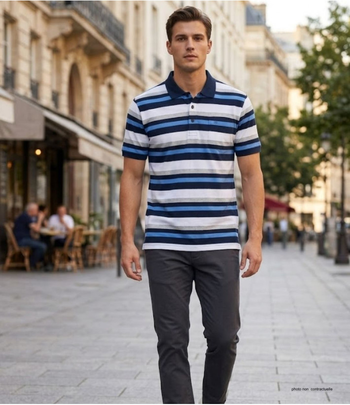 CHALLENGER RALPH1 - Polo homme à rayures bleu en coton