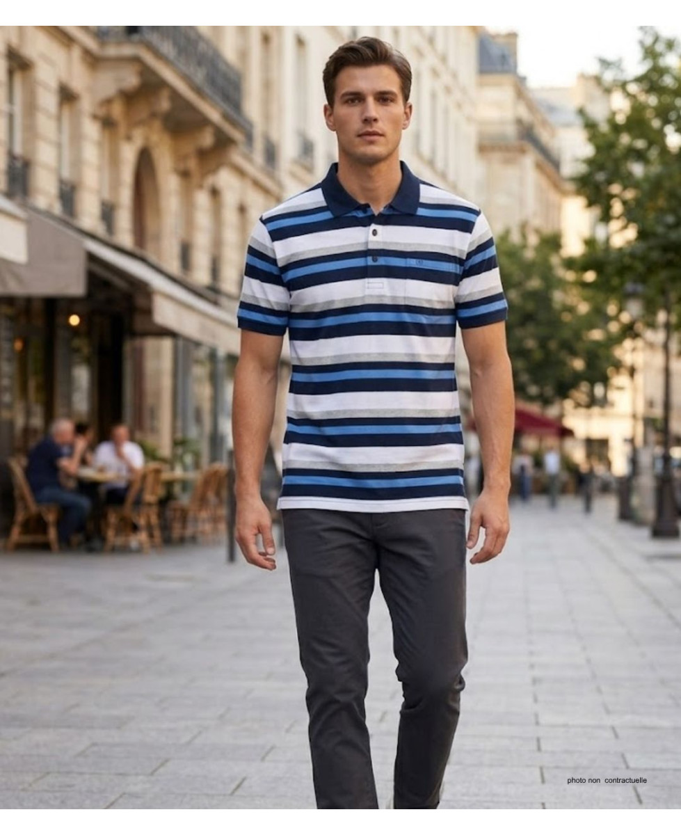 CHALLENGER RALPH1 - Polo homme à rayures bleu en coton