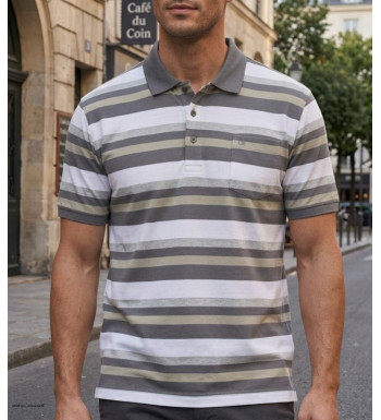 CHALLENGER RALPH3 - Polo homme à rayures beige en coton