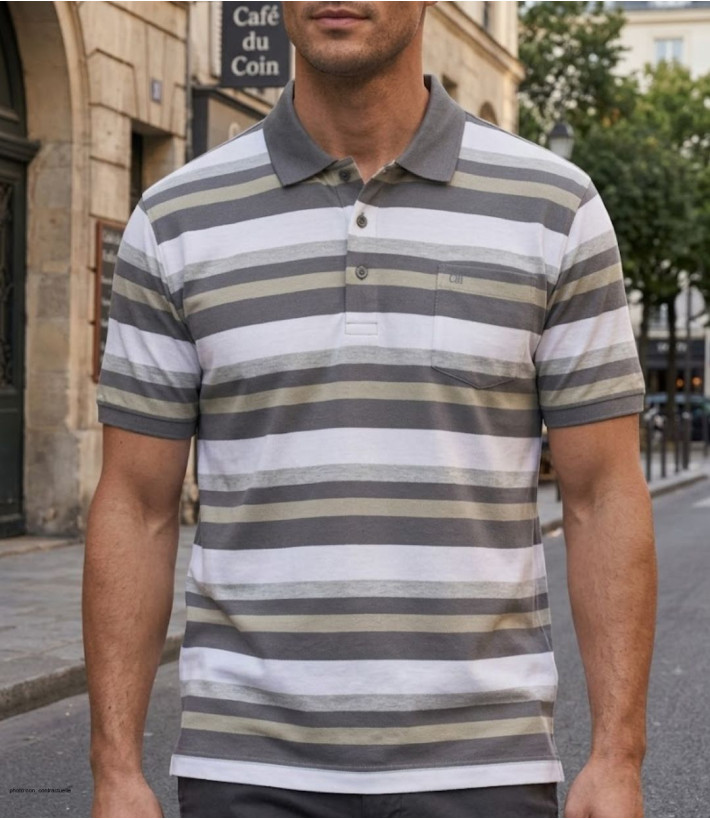 CHALLENGER RALPH3 - Polo homme à rayures beige en coton