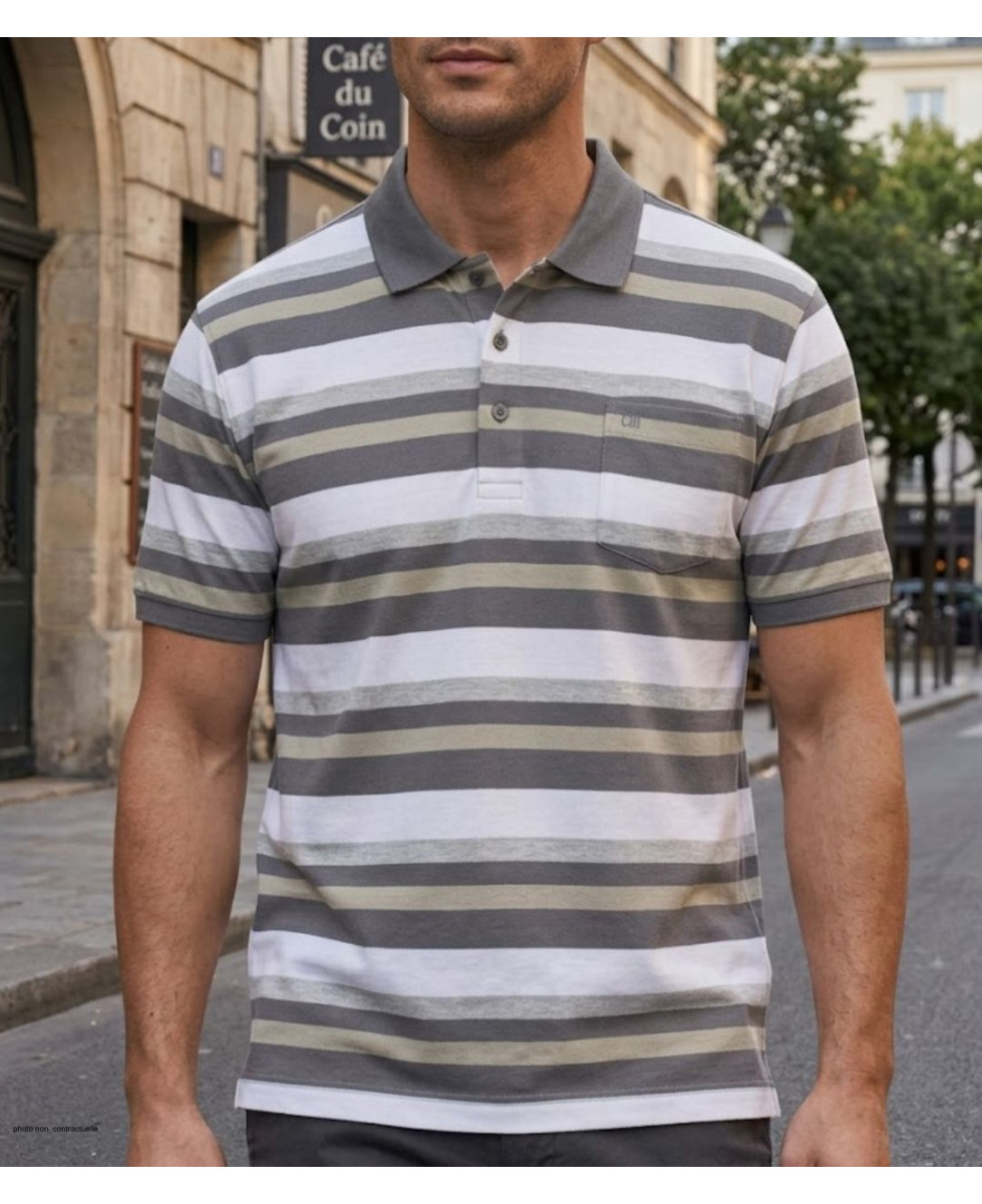 CHALLENGER RALPH3 - Polo homme à rayures beige en coton