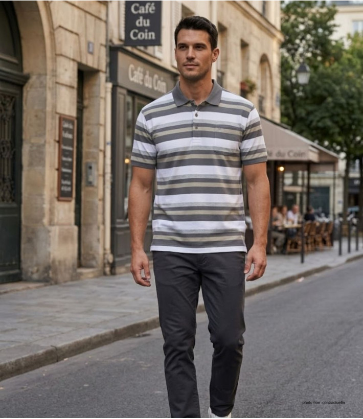 CHALLENGER RALPH3 - Polo homme à rayures beige en coton