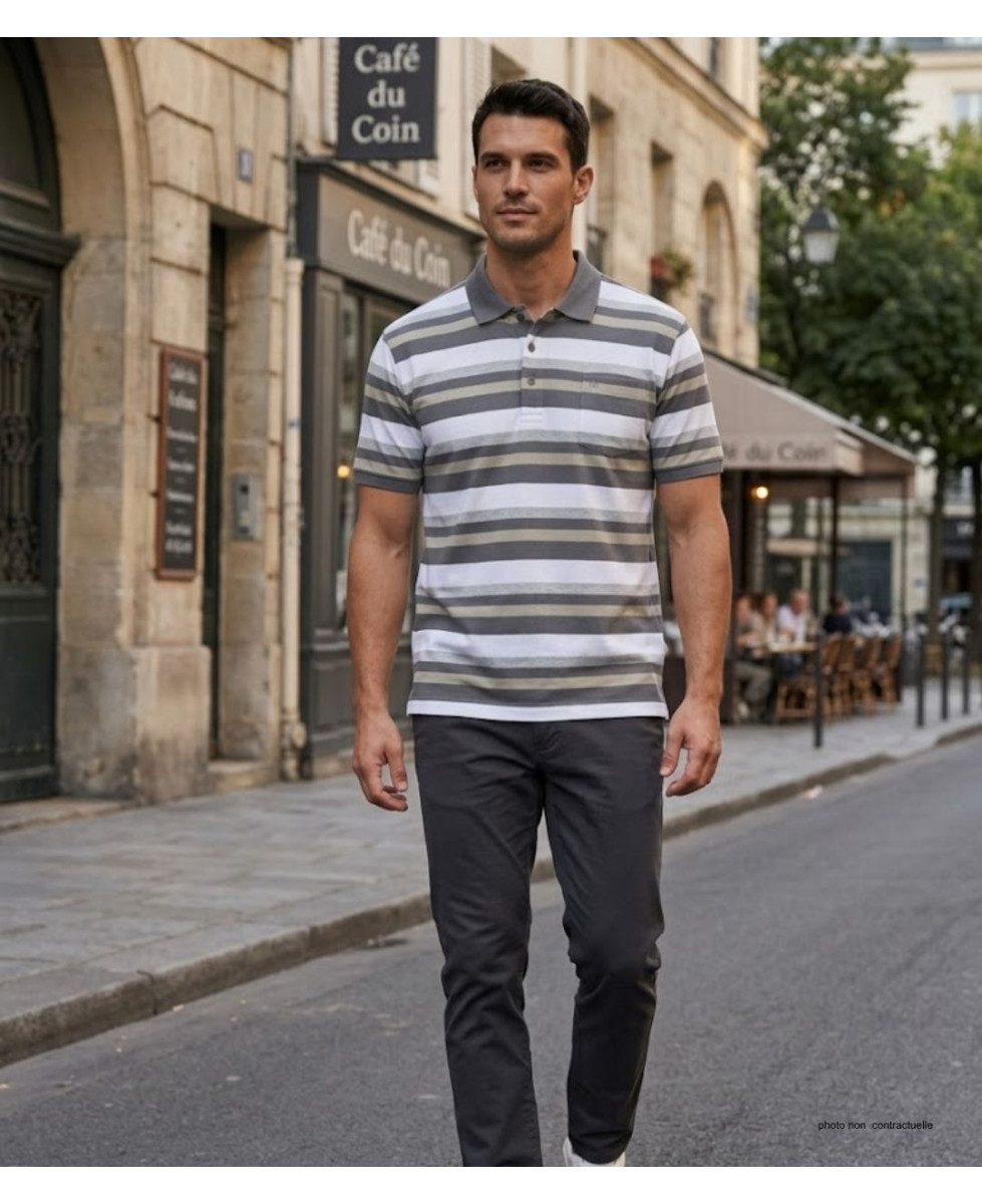 CHALLENGER RALPH3 - Polo homme à rayures beige en coton
