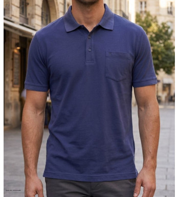 Polo manches courtes homme CHALLENGER modèle REMY2 coloris bleu outremer uni en maille jersey de coton.