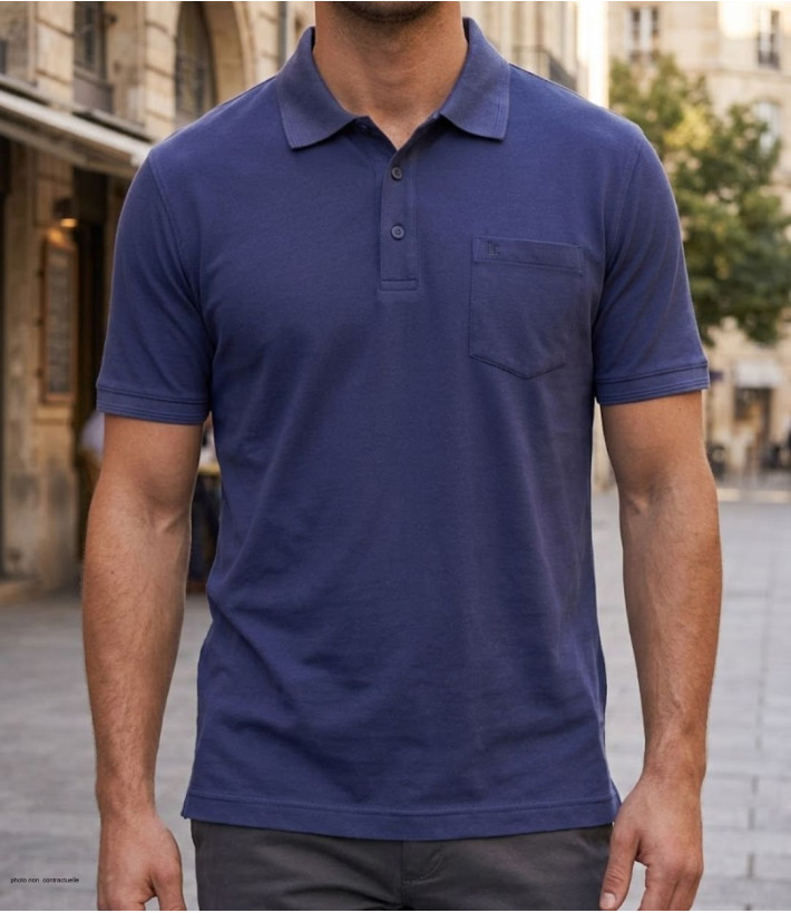 Polo manches courtes homme CHALLENGER modèle REMY2 coloris bleu outremer uni en maille jersey de coton.