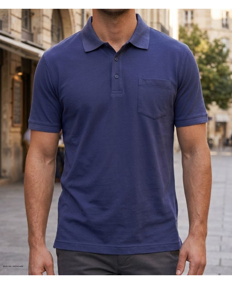 Polo manches courtes homme CHALLENGER modèle REMY2 coloris bleu outremer uni en maille jersey de coton.