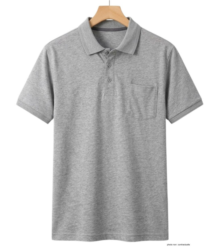 CHALLENGER REMY4 : Polo manches courtes en coton gris chiné