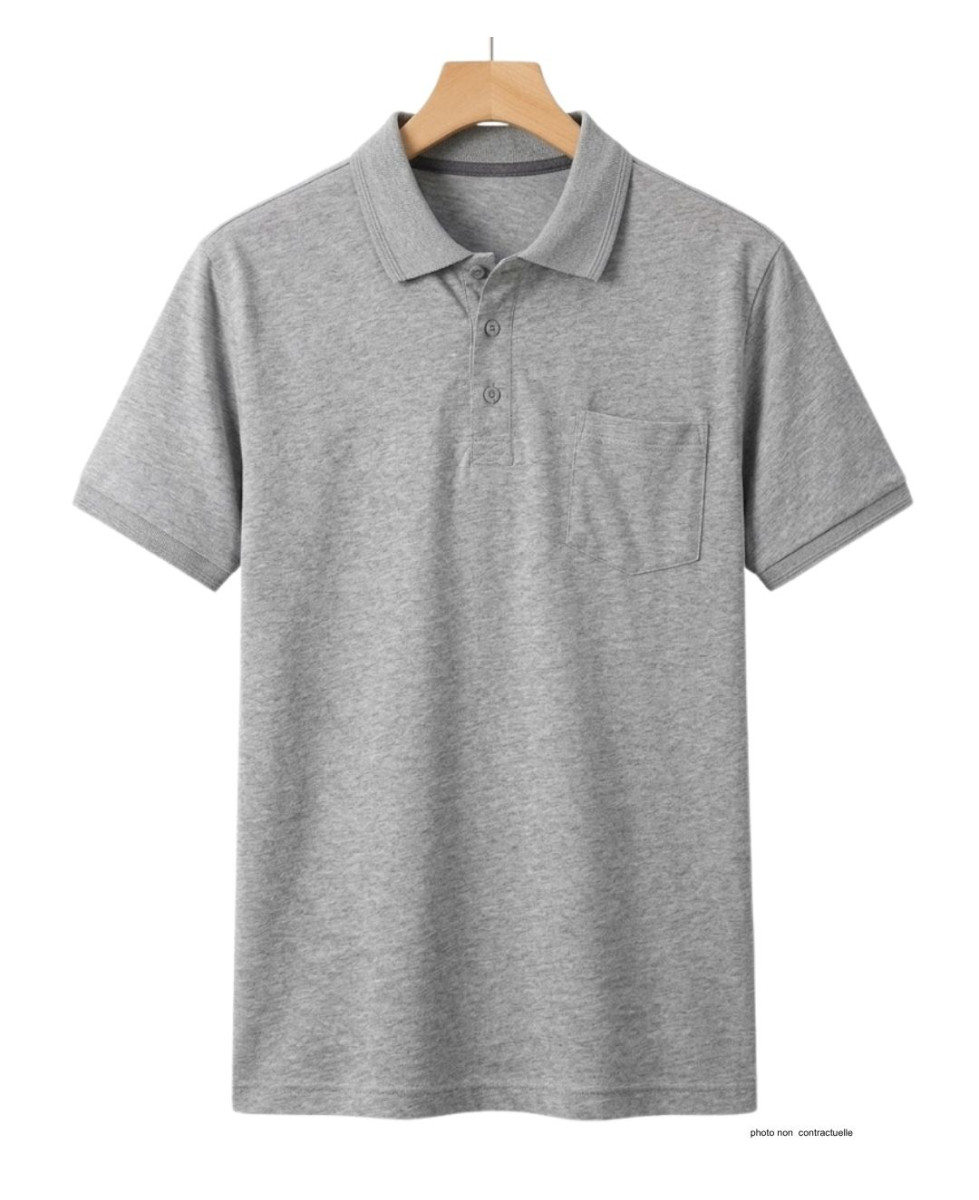 CHALLENGER REMY4 : Polo manches courtes en coton gris chiné