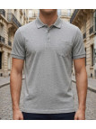 Polo manches courtes en coton jersey CHALLENGER modèle REMY4 couleur gris chiné avec poche poitrine et liserets discrets.