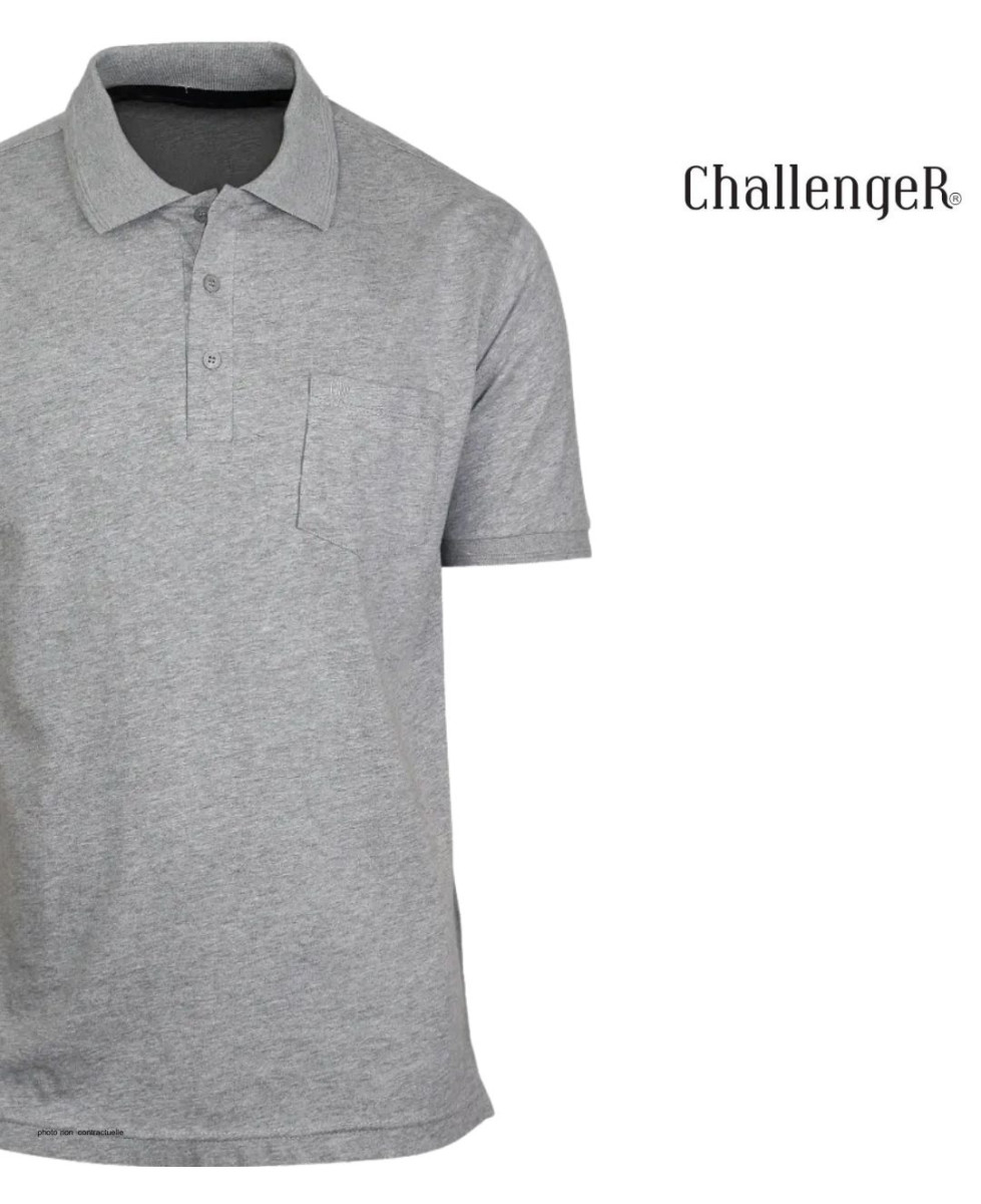 CHALLENGER REMY4 : Polo manches courtes en coton gris chiné