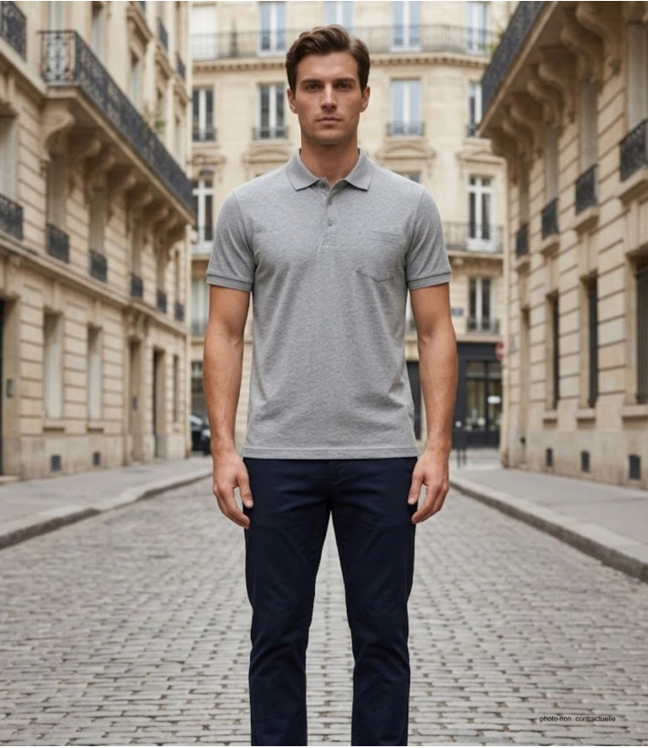 CHALLENGER REMY4 : Polo manches courtes en coton gris chiné