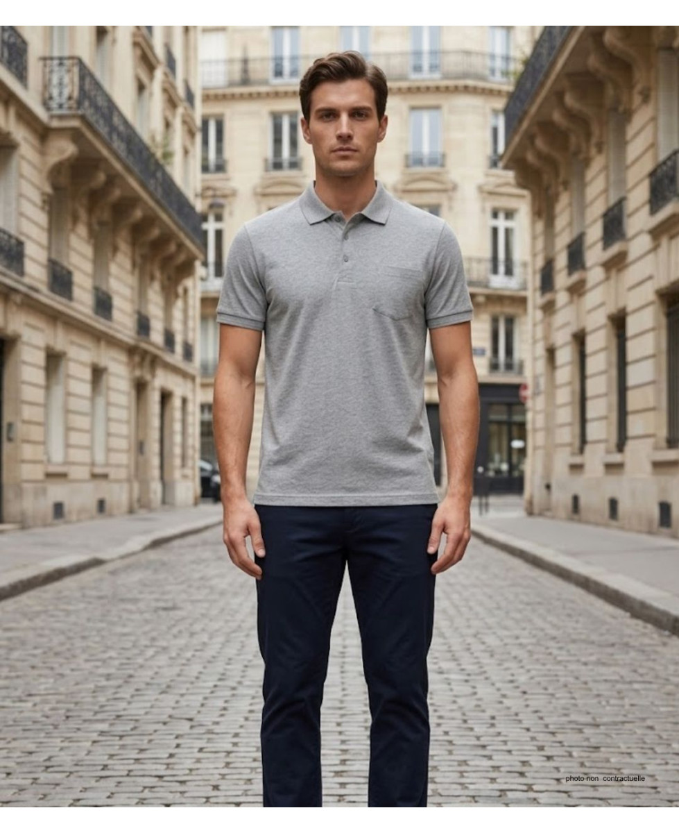 CHALLENGER REMY4 : Polo manches courtes en coton gris chiné