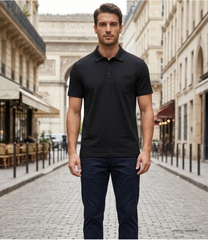CHALLENGER REMY5 : Polo manches courtes homme jersey coton noir