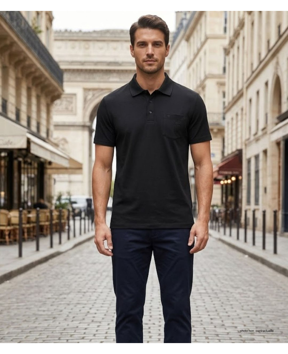 CHALLENGER REMY5 : Polo manches courtes homme jersey coton noir