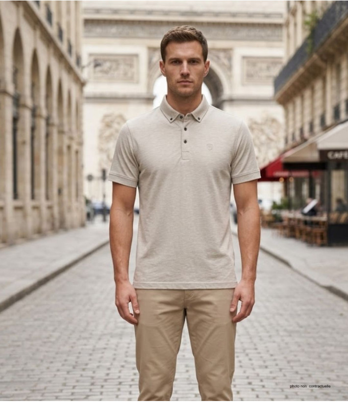 CHALLENGER RODRIGO5 : Polo manches courtes en coton organique beige