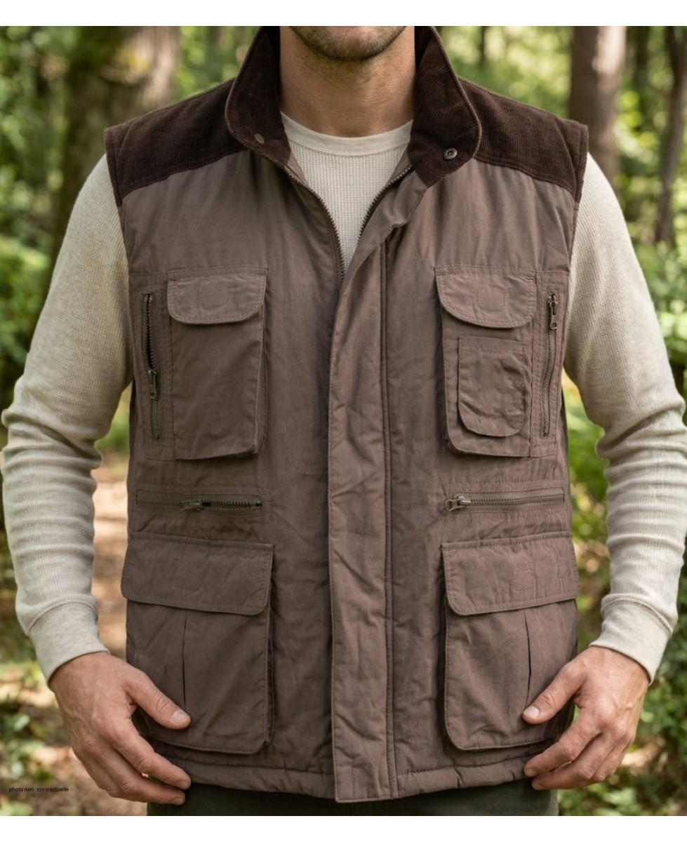 SEDETEX SH1199 - Gilet multi-poches marron chaud et léger