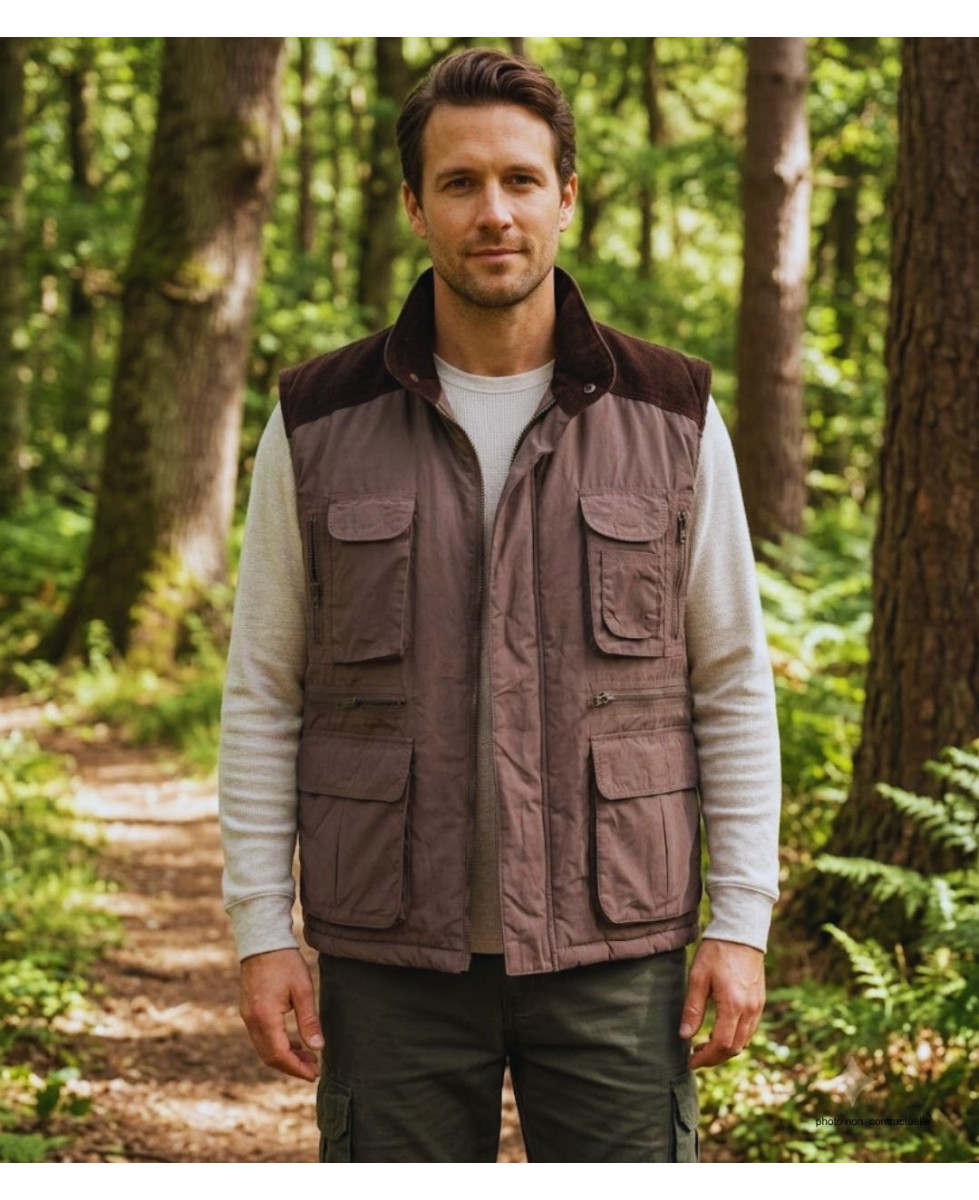 SEDETEX SH1199 - Gilet multi-poches marron chaud et léger