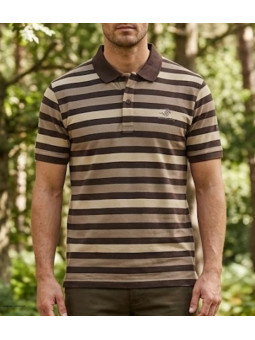 Polo manches courtes homme choco en pur coton WINCHESTER modèle RANNOCK1 avec col boutonné et finitions bords côtes.