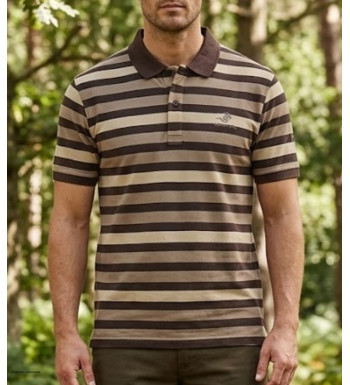 Polo manches courtes homme choco en pur coton WINCHESTER modèle RANNOCK1 avec col boutonné et finitions bords côtes.