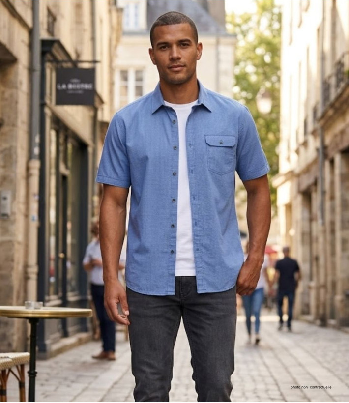 CHALLENGER TEODOR1 - Chemise Manches Courtes Homme Bleue