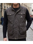 Gilet sans manches multipoches homme WINCHESTER modèle JUMPER1B coloris marron imprimé avec surpiqûres contrastées de face