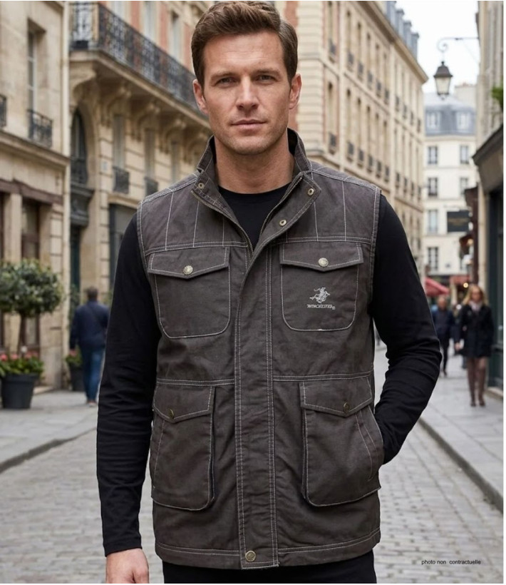 WINCHESTER JUMPER1B - Gilet Sans Manches Coton Marron Imprimé