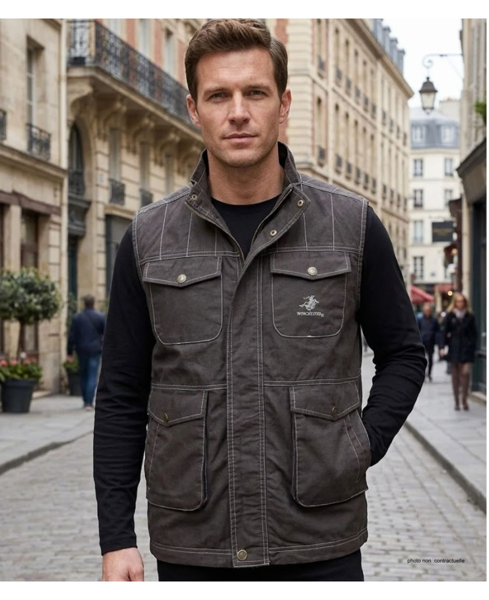 WINCHESTER JUMPER1B - Gilet Sans Manches Coton Marron Imprimé