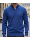 Pull uni col montant zippé pour homme CHALLENGER modèle PUL2005D coloris bleu marine avec intérieur de col gris