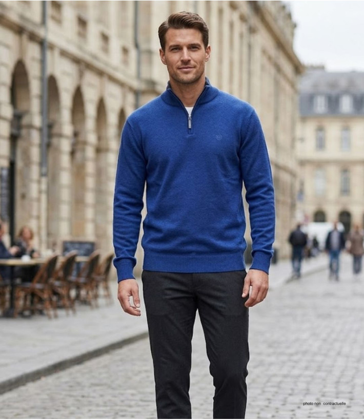 CHALLENGER PUL2005D Pull Col Montant Zippé Bleu Marine