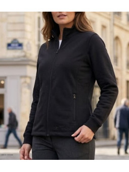 Veste en molleton zippée pour femme MAYFLOWER modèle PIAZZA2 coloris noir avec col montant et poches latérales.