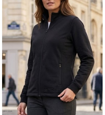 Veste en molleton zippée pour femme MAYFLOWER modèle PIAZZA2 coloris noir avec col montant et poches latérales.