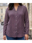Chemisier à motifs imprimés pour femme MAYFLOWER modèle CELESTE1 en viscose fluide coloris noir et rouge avec col ouvert.