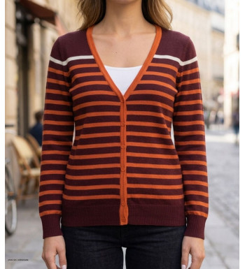 Gilet boutonné en pur coton pour femme MAYFLOWER modèle CALVI1C de coloris marron choco avec col en V.