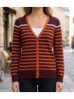 Gilet boutonné en pur coton pour femme MAYFLOWER modèle CALVI1C de coloris marron choco avec col en V.