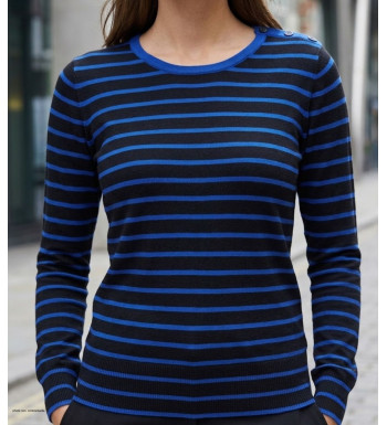 Pull uni de coupe droite en maille fine de coton stretch pour femme MAYFLOWER modèle PRAGUE2 coloris noir.