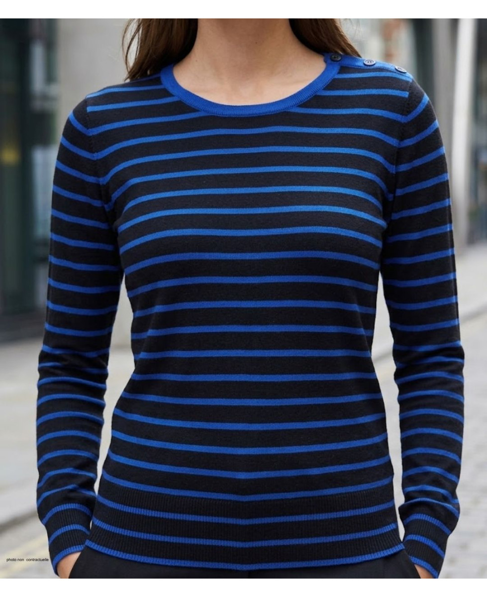 Pull uni de coupe droite en maille fine de coton stretch pour femme MAYFLOWER modèle PRAGUE2 coloris noir.