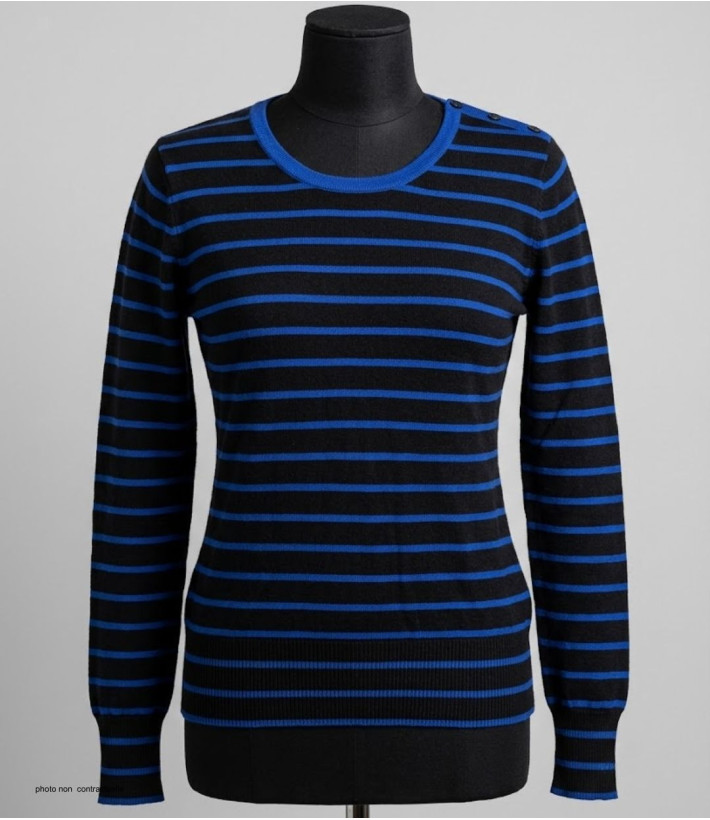 Pull Coton Stretch Femme MAYFLOWER PRAGUE2 Noir/ Bleu