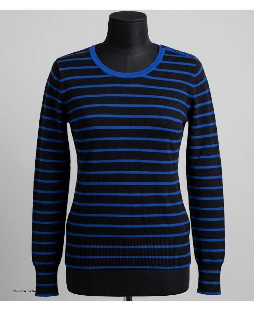 Pull Coton Stretch Femme MAYFLOWER PRAGUE2 Noir/ Bleu