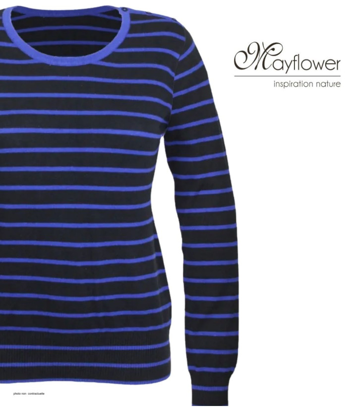 Pull Coton Stretch Femme MAYFLOWER PRAGUE2 Noir/ Bleu