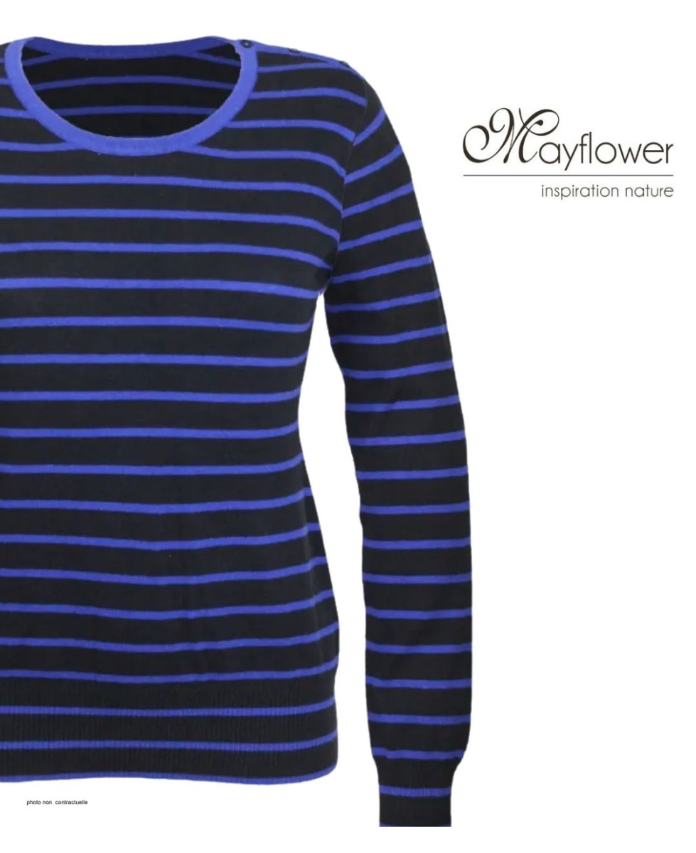 Pull Coton Stretch Femme MAYFLOWER PRAGUE2 Noir/ Bleu