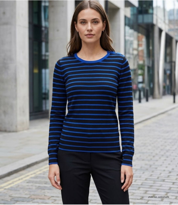 Pull Coton Stretch Femme MAYFLOWER PRAGUE2 Noir/ Bleu