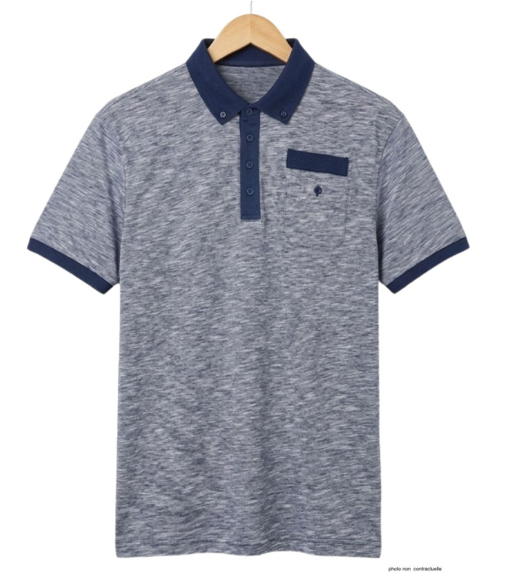 Polo CHALLENGER RUMBA2 - Manches courtes bleu mouliné 100% coton