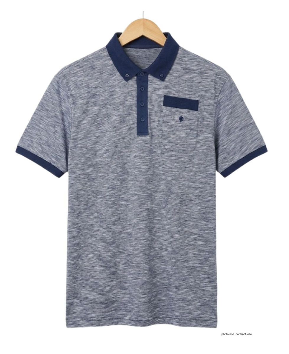 Polo CHALLENGER RUMBA2 - Manches courtes bleu mouliné 100% coton