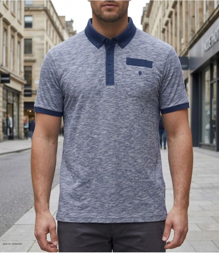 Polo CHALLENGER RUMBA2 - Manches courtes bleu mouliné 100% coton