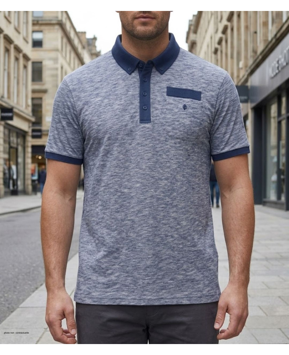 Polo CHALLENGER RUMBA2 - Manches courtes bleu mouliné 100% coton